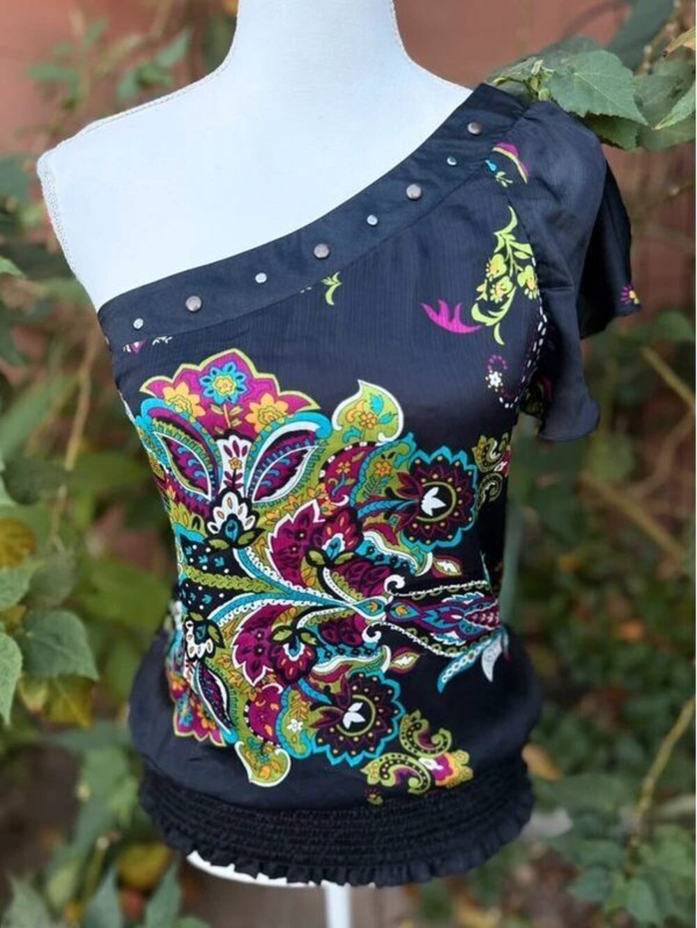 Heart Soul Vintage Y2K Off The Shoulder Cocktail Hour Paisley Floral Top Size M